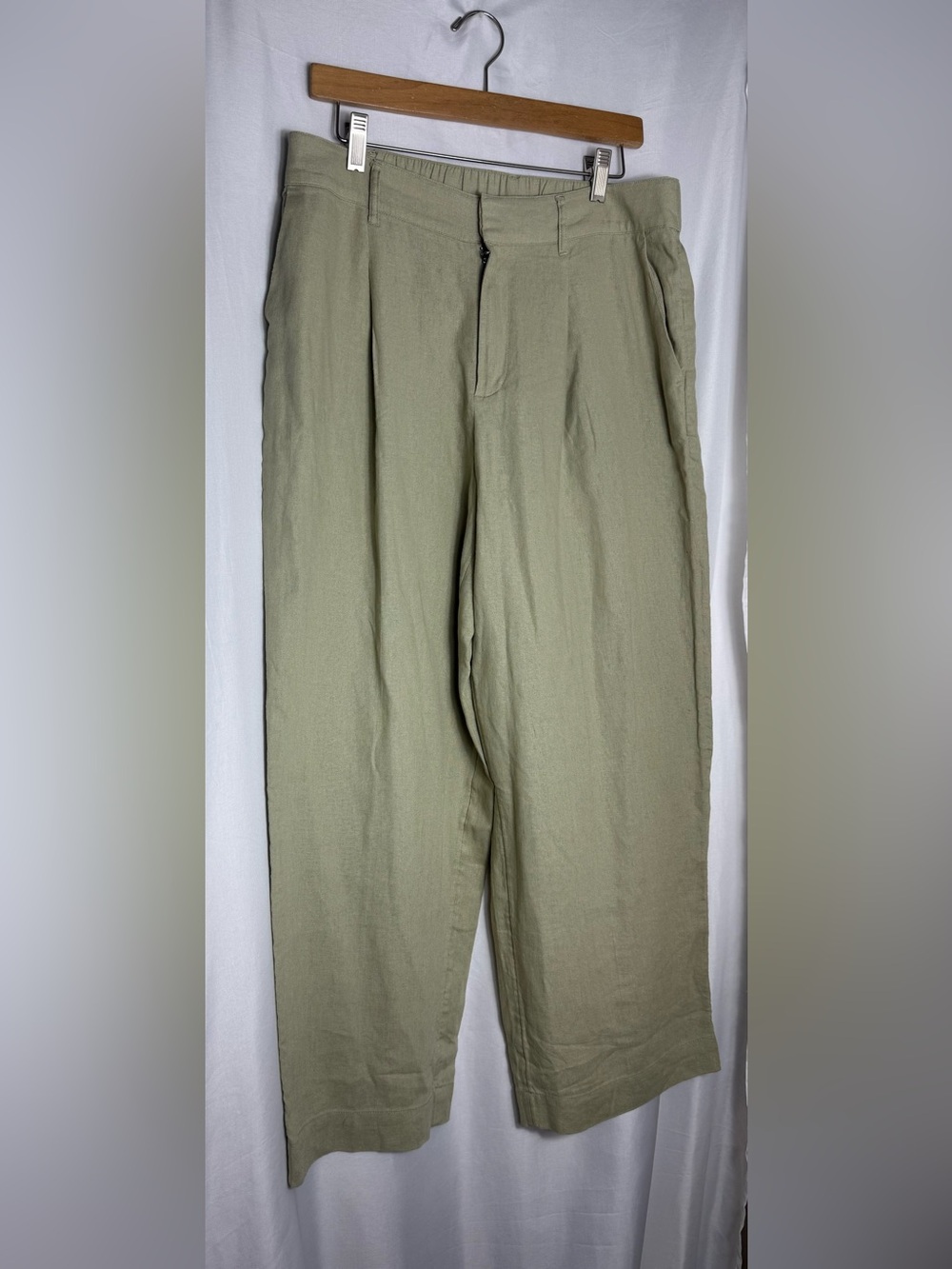 One a day Olive Green trousers linen Pants wide leg casual business 10 short